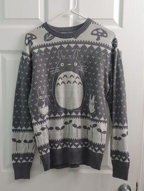 My Neighbor Totoro Sweater Our Universe Gray Fair Isle Unisex Knit Size S